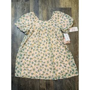 Poppies & Roses Girls Pink Blue Floral Puff Sleeve Casual Dress Size Small NWT